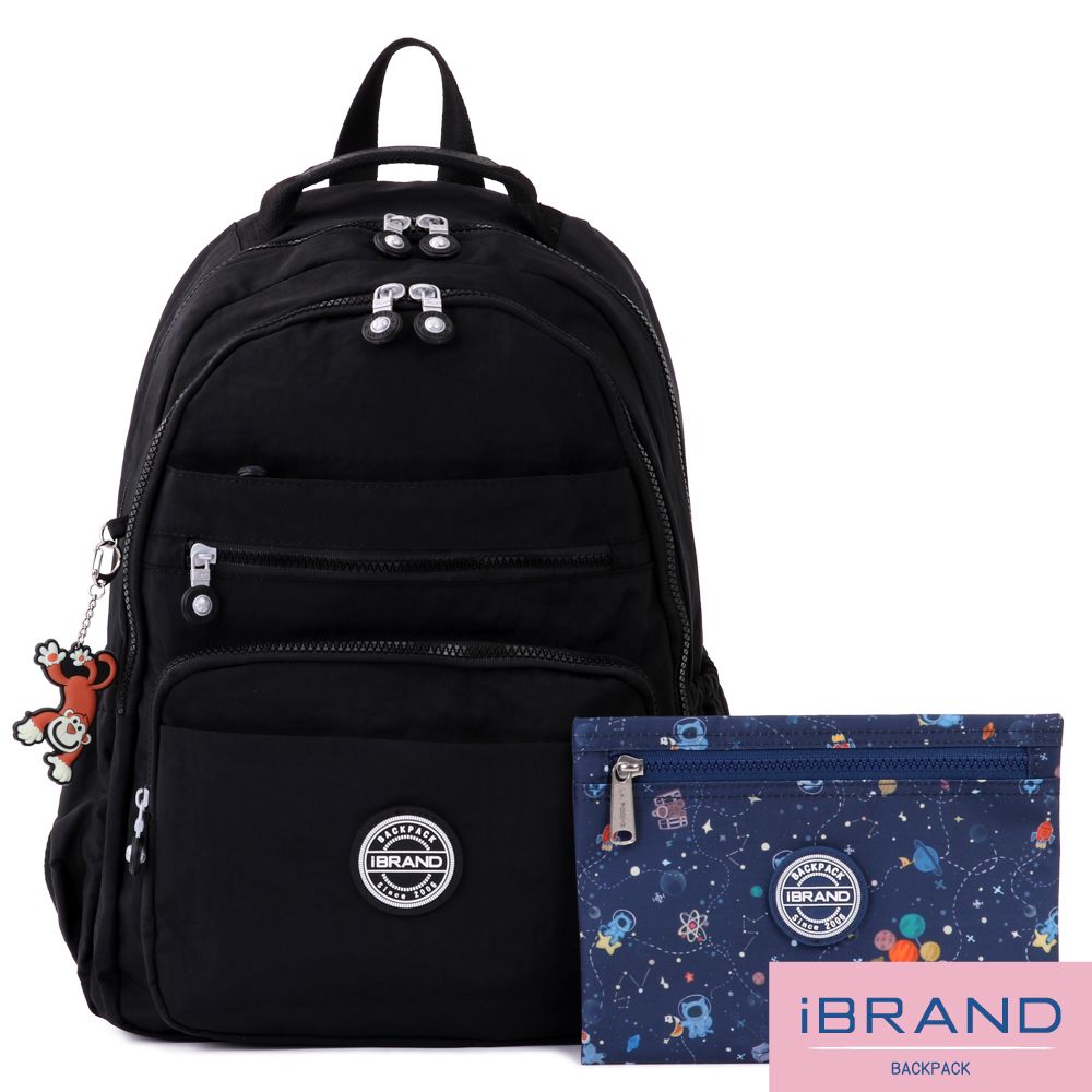 iBrand 後背包 經典百搭輕盈多口袋後背包-百搭黑