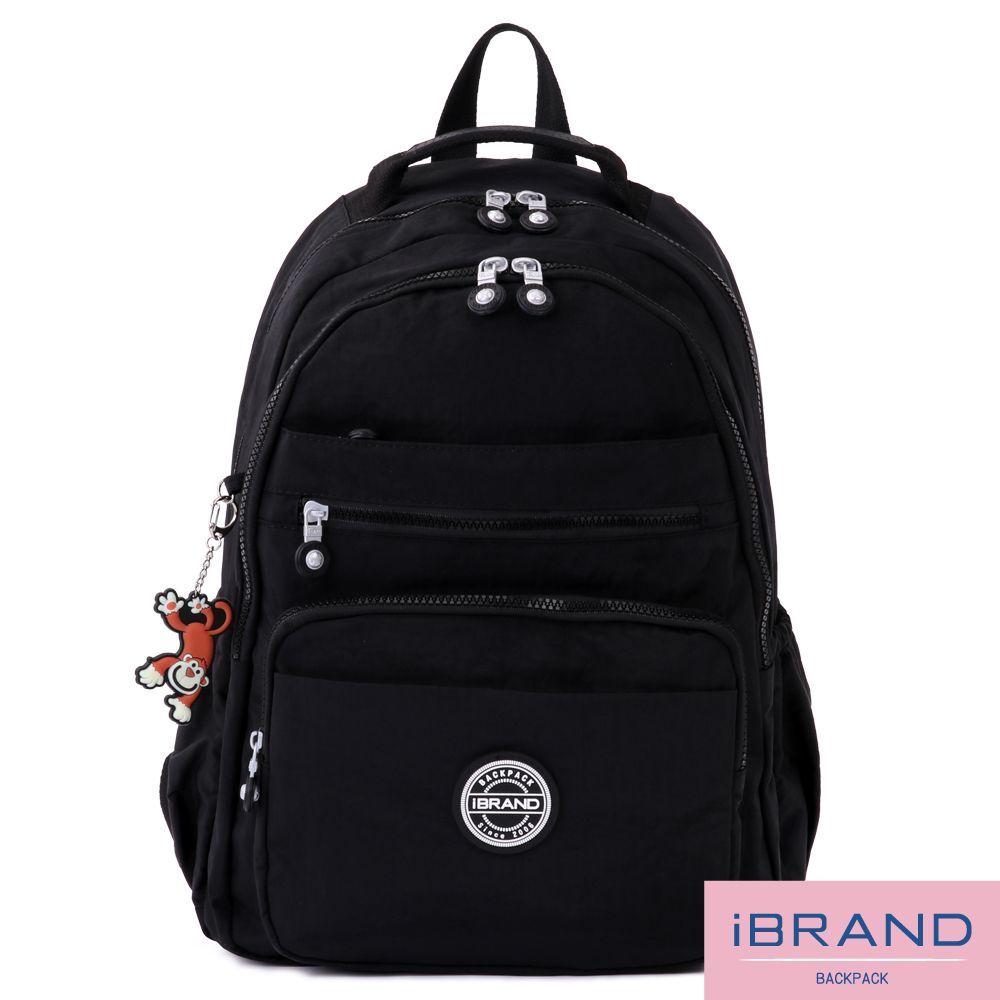 iBrand 後背包 經典百搭輕盈多口袋後背包-百搭黑