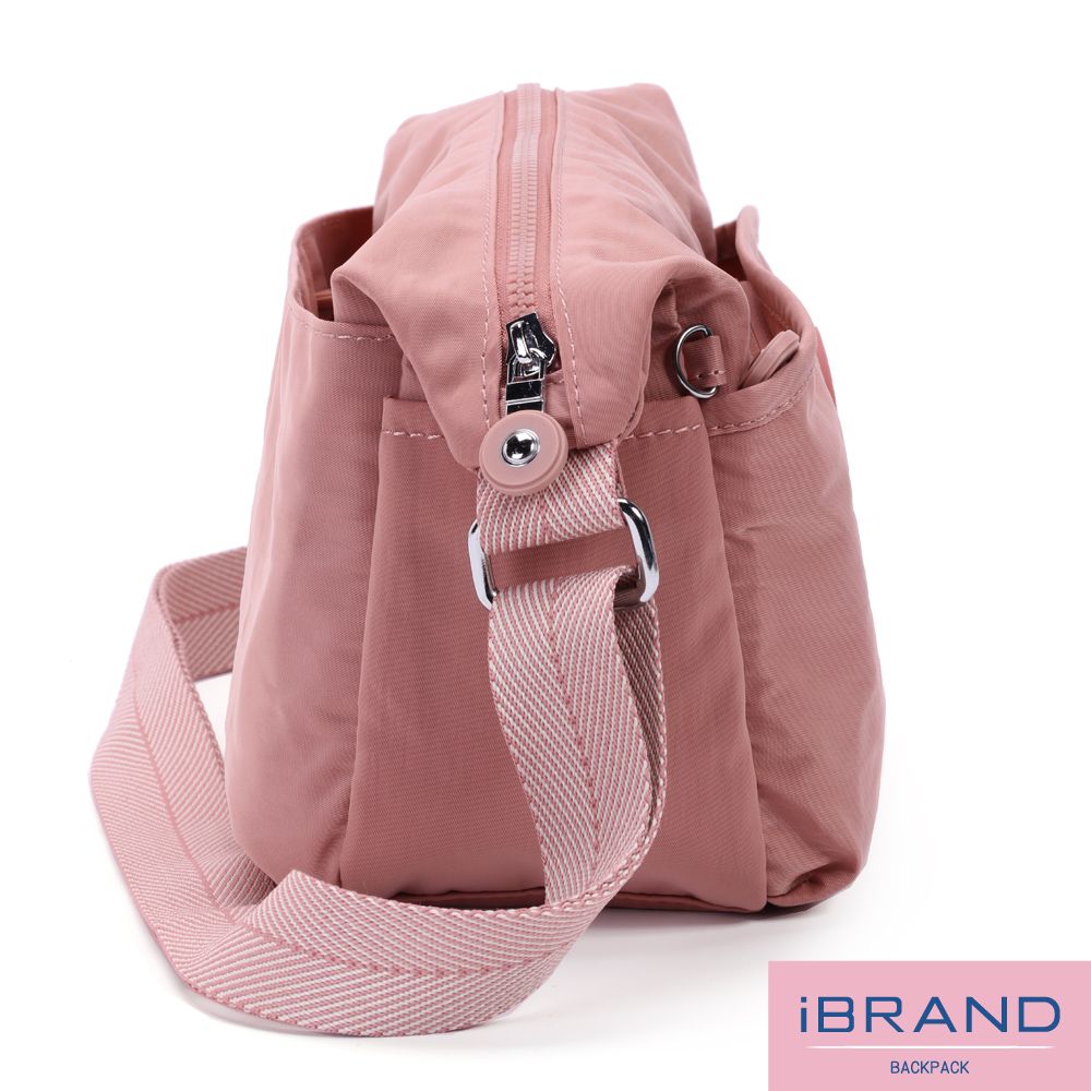 iBrand 側背包 簡約百搭雙口袋斜側背包-蜜桃粉