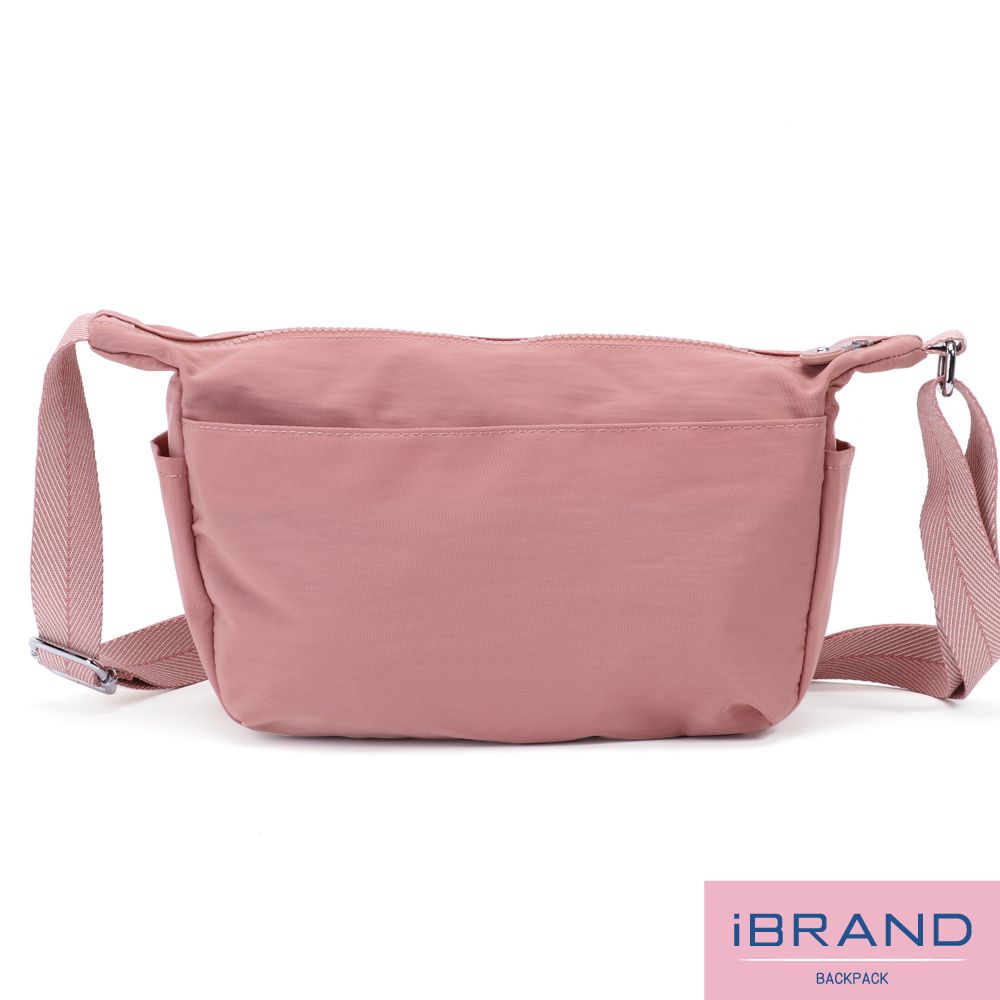 iBrand 側背包 簡約百搭雙口袋斜側背包-蜜桃粉