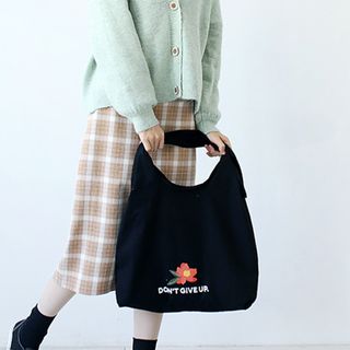 E.City_清新花朵單肩帆布購物提袋