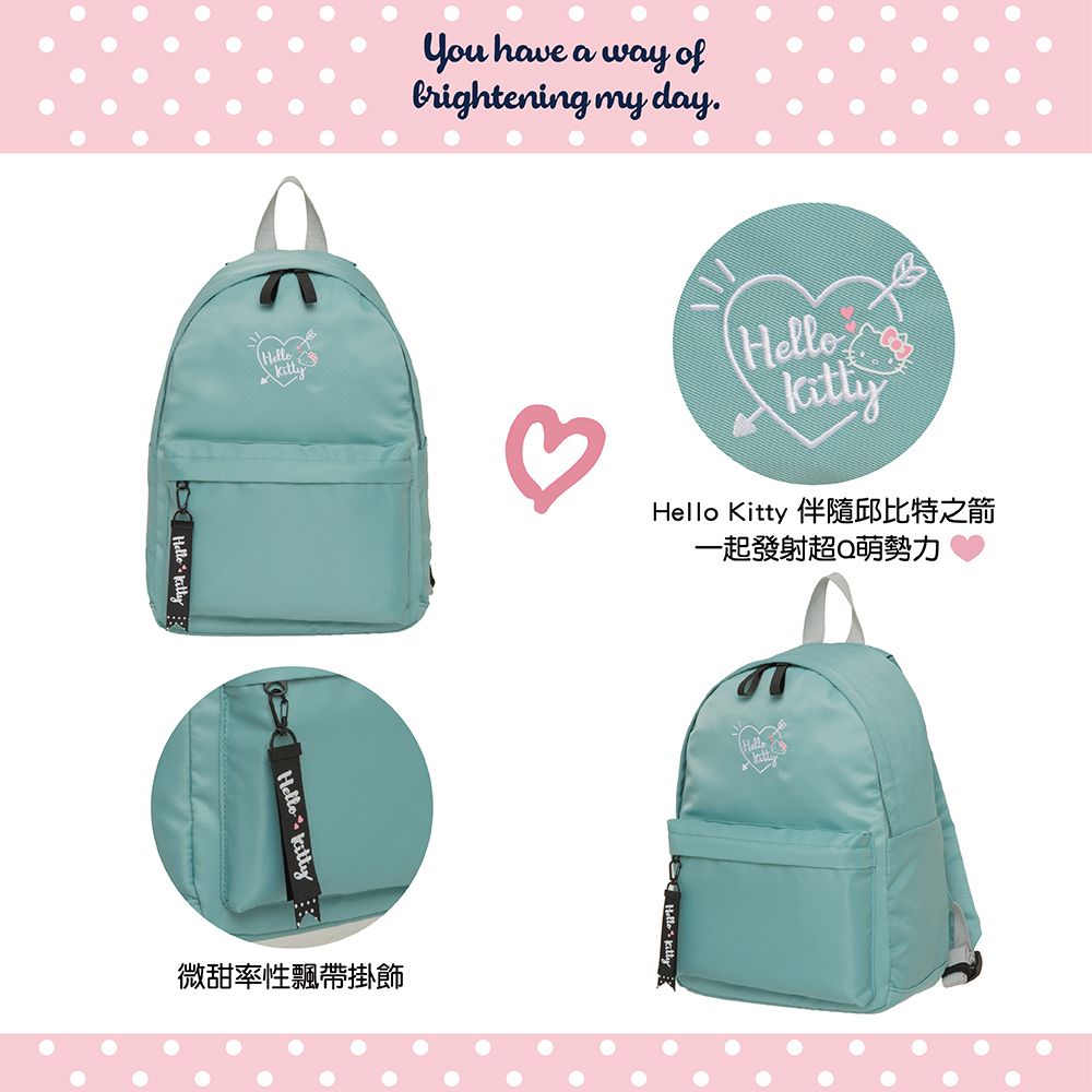 Hello have a way ofbrightening my day.Hello 微甜率性飄帶掛飾HelloHello Kitty 伴隨邱比特之箭一起發射超Q萌勢力
