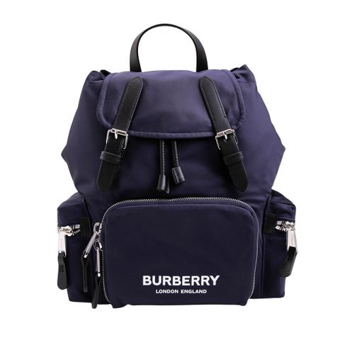 BURBERRY The Rucksack軍旅中型白字LOGO尼龍後背包(藍色)