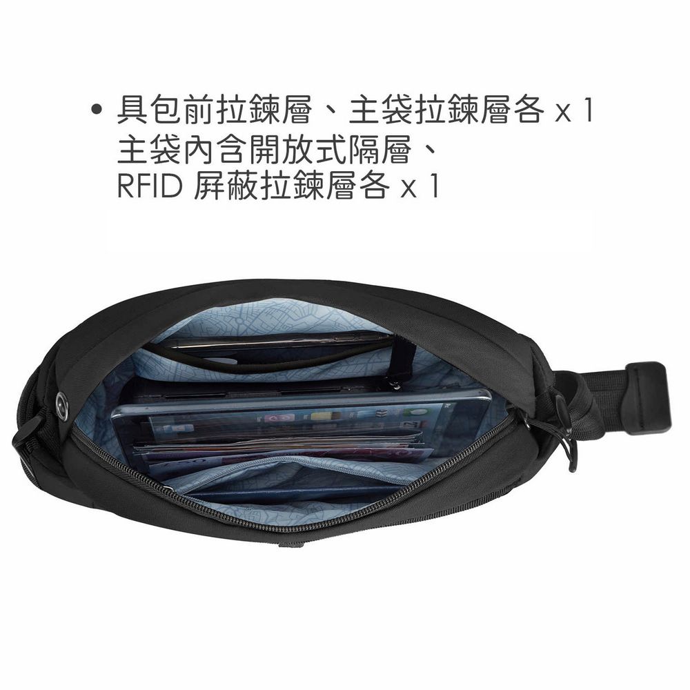 TRAVELON 美國 Origin雙層防盜斜背腰包(黑) / 側背包 背帶包 肩背包