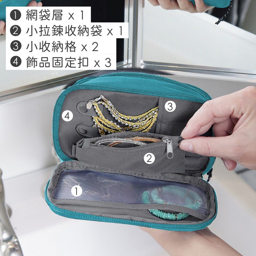 TRAVELON 雙層3C配件飾品收納包(湖水綠) | 旅遊 電子用品 零錢小物 收納袋