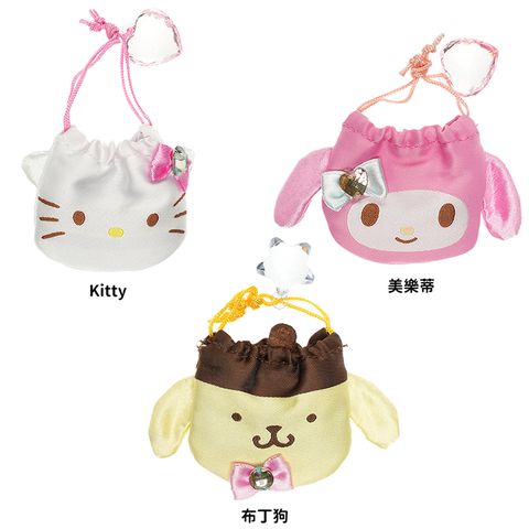 小品館 日本進口HELLO KITTY凱蒂貓美樂蒂布丁狗水晶御守福袋飾品首飾收納束口袋 104639