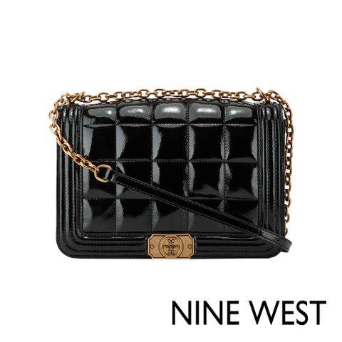 NINE WEST ADE 經典格紋鍊條肩背包-黑色(134121)