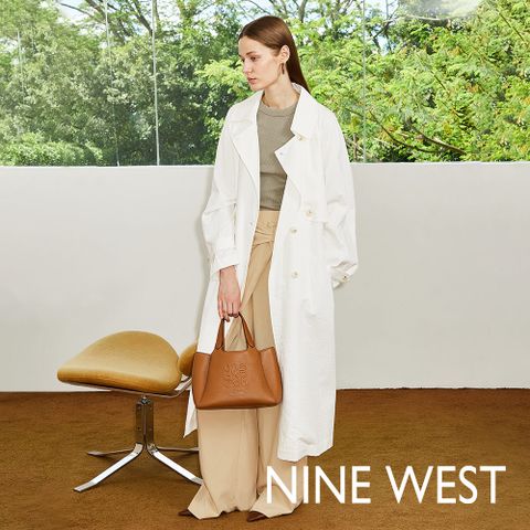 NINE WEST 全新真皮款 經典壓托特/斜背包-焦糖棕(147122)