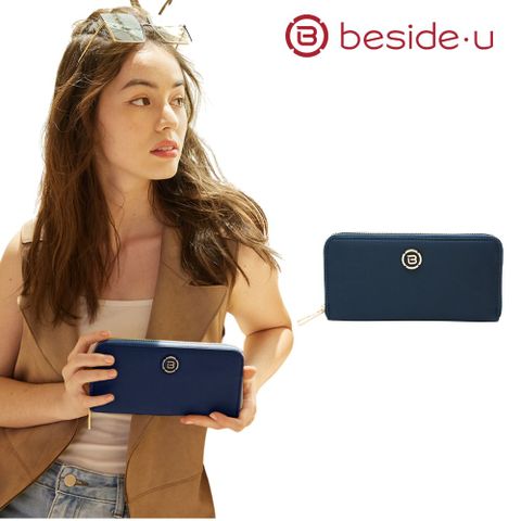 BESIDE-U 在你身邊 beside u  經典防割 18卡片夾 RFID防盜刷長夾 藍色 BNUS系列