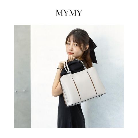 MYMY 經典時尚 拉線手提/斜背包 雪花白 (牛皮/手提包/三層收納/側背/斜背/手提/附可調式長背帶)
