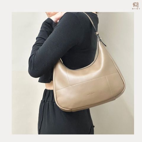 MYMY 個性時尚 軟牛皮月牙腋下包 咖啡棕 (牛皮/月牙包/肩背/手提/腋下包)