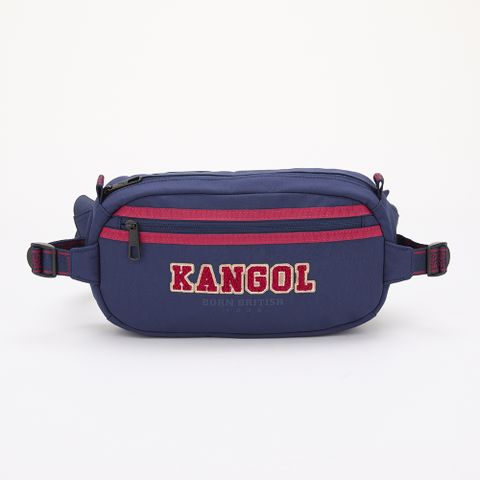 【KANGOL】撞色織帶胸肩包 深藍-6355178080