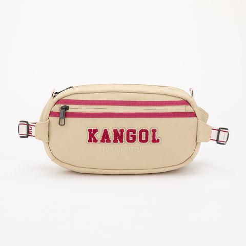 【KANGOL】撞色織帶胸肩包 米白-6355178001