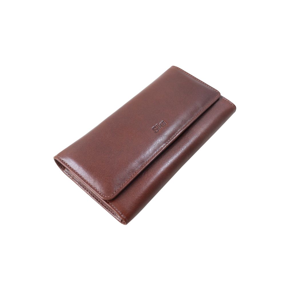 SIKA 牛皮三折長夾A8216-02深咖啡