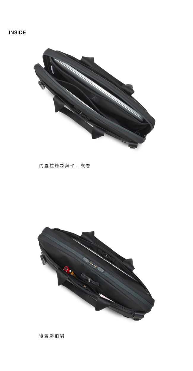 INSIDE內置拉鍊袋與平口夾層後置壓扣袋