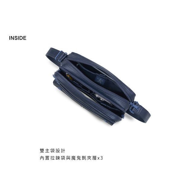 INSIDE雙主袋設計內置拉鍊袋與魔鬼氈夾層x3