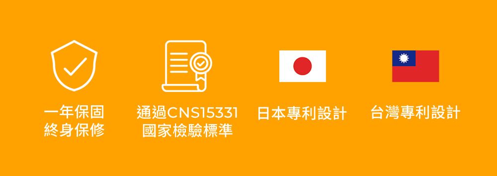 一年保固終身保修通過CNS15331 日本專利設計國家檢驗標準台灣專利設計