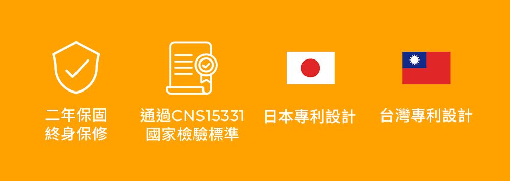 二年保固終身保修通過CNS15331 日本專利設計國家檢驗標準台灣專利設計