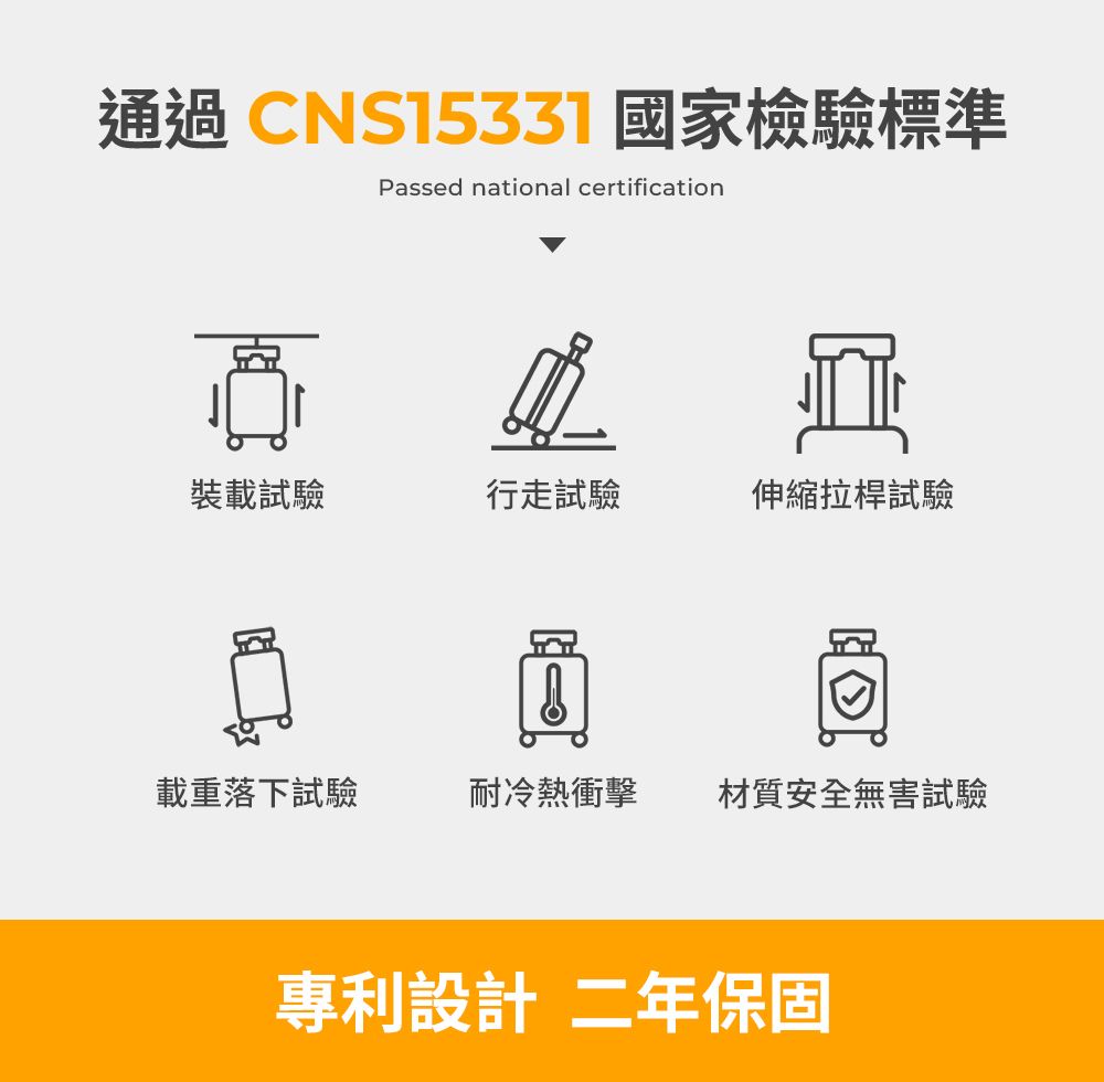 通過CNS15331 國家檢驗標準Passed national certification裝載試驗行走試驗伸縮拉桿試驗載重落下試驗耐冷熱衝擊 材質安全無害試驗專利設計 二年保固