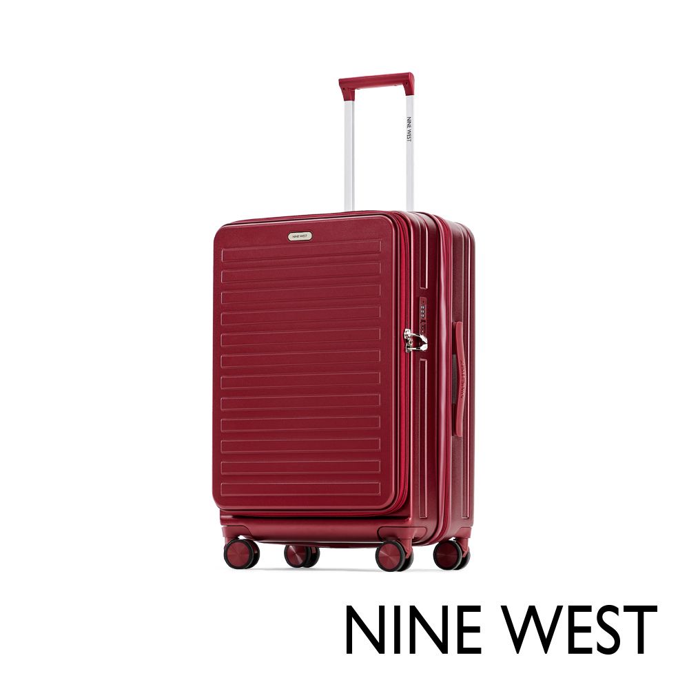 NINE WEST TADEO經典橫條 24吋前開式可擴充行李箱/防爆拉鍊旅行箱-紅色 NW31269