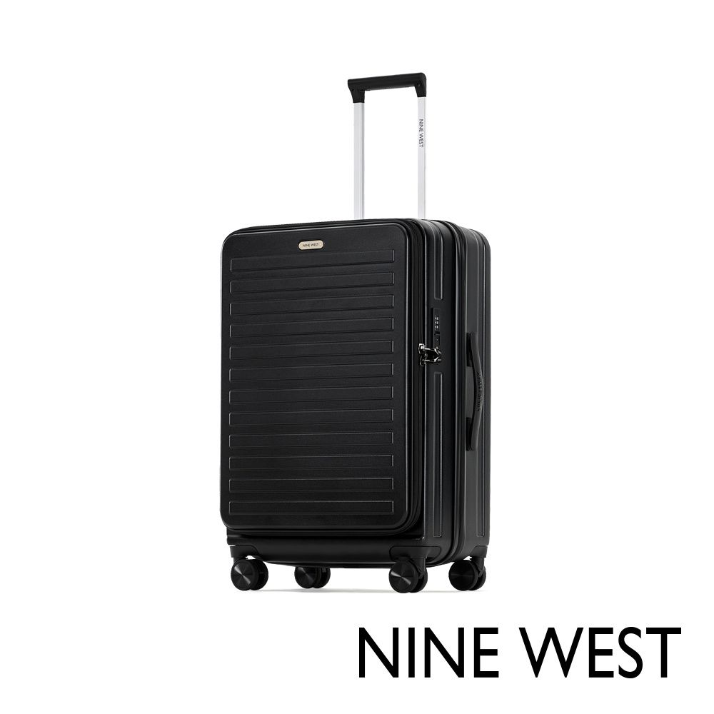 NINE WEST TADEO經典橫條 24吋前開式可擴充行李箱/防爆拉鍊旅行箱-黑色 NW31269