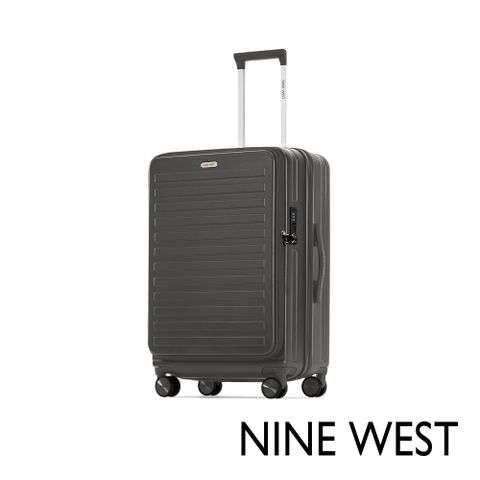 NINE WEST TADEO經典橫條 24吋前開式可擴充行李箱/防爆拉鍊旅行箱-鐵灰色 NW31269
