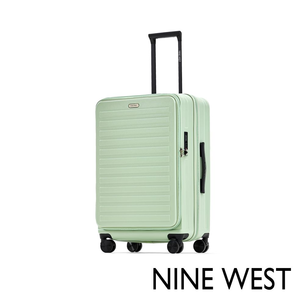 NINE WEST TADEO經典橫條 24吋前開式可擴充行李箱/防爆拉鍊旅行箱-薄荷綠 NW31269