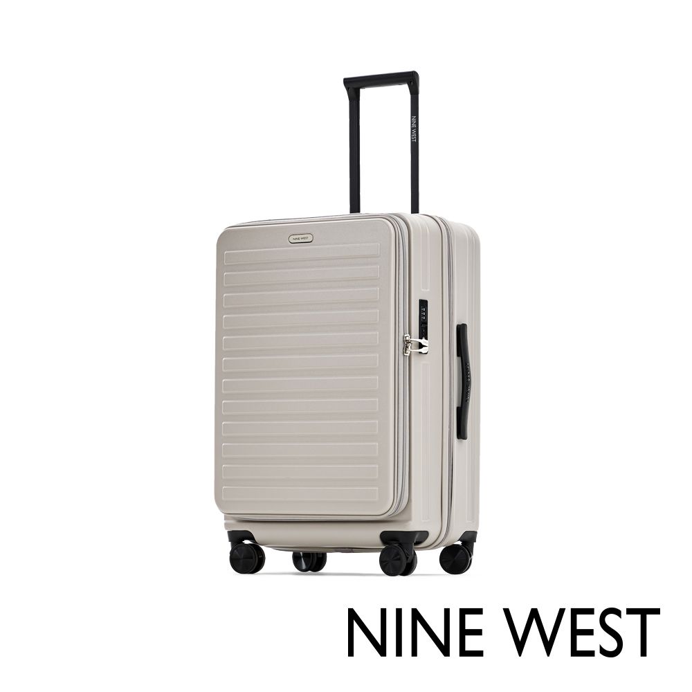 NINE WEST TADEO經典橫條 28吋前開式擴充行李箱/防爆拉鍊旅行箱-米色 NW31269