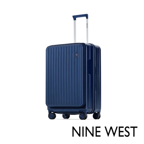 NINE WEST BYRON經典直條 20吋前開式可擴充行李箱/登機箱 防爆拉鍊旅行箱-藍色 NW31268