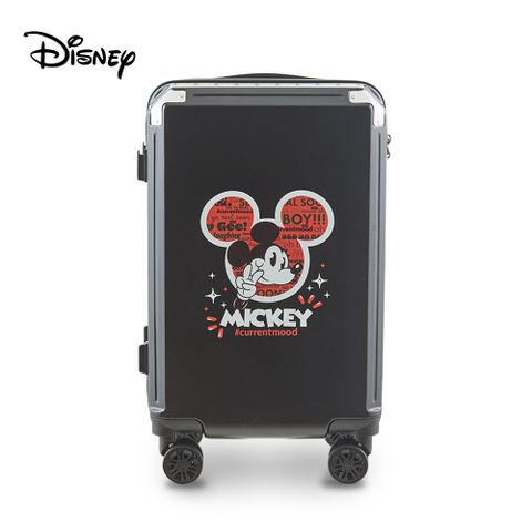 Disney 迪士尼 米奇好朋友系列杯架款20吋拉鏈行李箱-心情黑