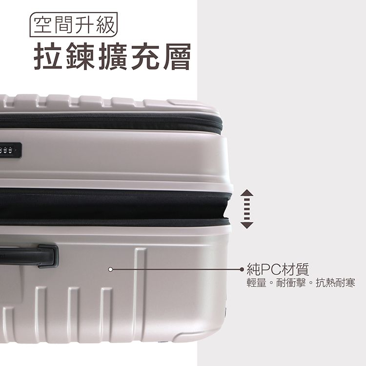 空間升級拉鍊擴充層純PC材質輕量。耐衝擊。抗熱耐寒