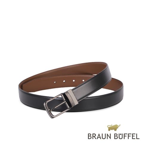 BRAUN BUFFEL 德國小金牛 台灣總代理 都會型男可旋轉穿針式皮帶-鎗色/BF23B-WEG038-SGU