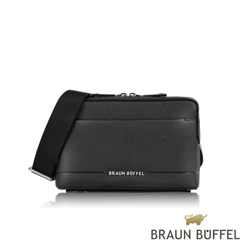 BRAUN BUFFEL 德國小金牛 台灣總代理 格瑞克D 橫式斜背包-黑色/BF513-03-BK