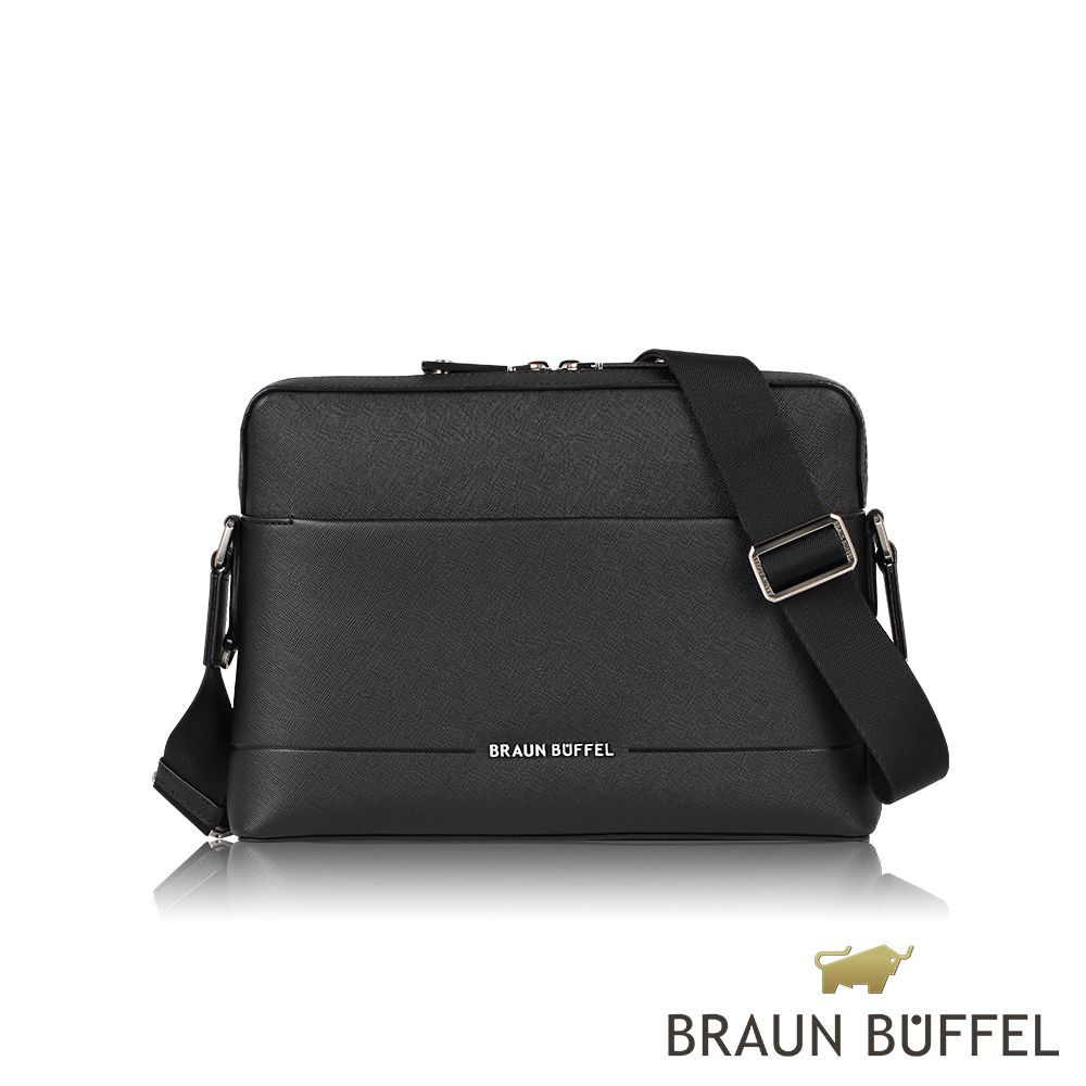 BRAUN BUFFEL 德國小金牛 台灣總代理 格瑞克D 中型斜背包-黑色/BF513-TW61-BK