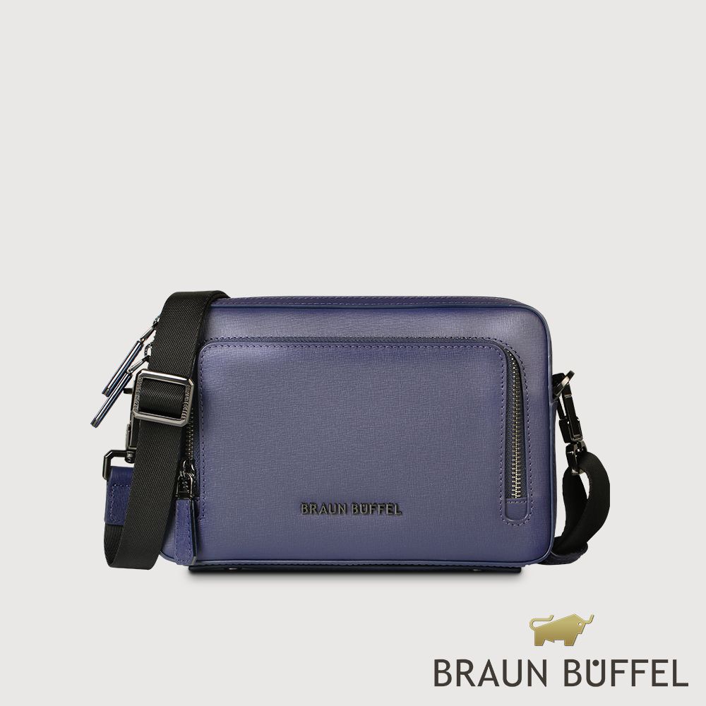 BRAUN BUFFEL 德國小金牛 台灣總代理 維克多-D 小型橫式斜背包-午夜藍/BF512-03-MNB