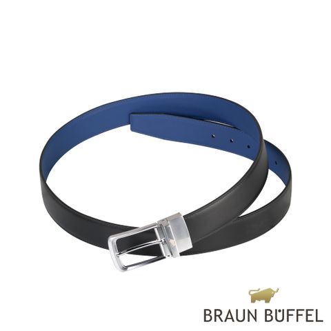 BRAUN BUFFEL 德國小金牛 台灣總代理 都會型男旋轉帶頭穿針皮帶-銀色/BF23B-RO017-SNB