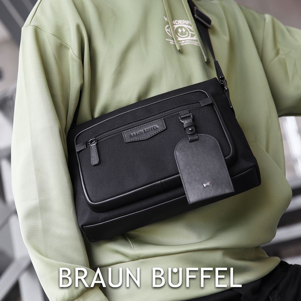 BRAUN BUFFEL 德國小金牛 台灣總代理 吉普 橫式斜背包-黑色/BF535-62-BK