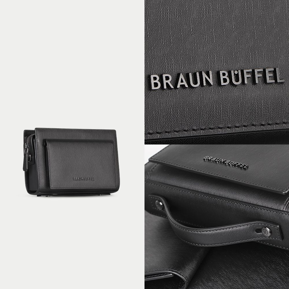 BRAUN BUFFEL 德國小金牛 台灣總代理 紐瓦斯 小型橫式斜背包-黑色/BF534-02-BK