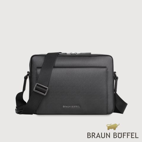 BRAUN BUFFEL 德國小金牛 台灣總代理 紐瓦斯 橫式斜背包-黑色/BF534-62-BK