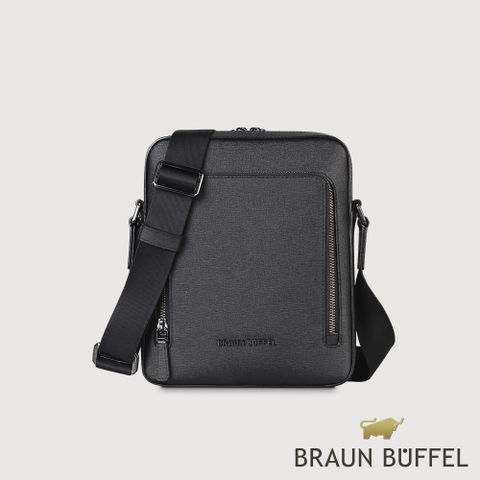 BRAUN BUFFEL 德國小金牛 台灣總代理 維克多-D 直式斜背包-黑色/BF512-17-BK