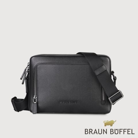 BRAUN BUFFEL 德國小金牛 台灣總代理 維克多-D 橫式斜背包-黑色/BF512-TW61-BK