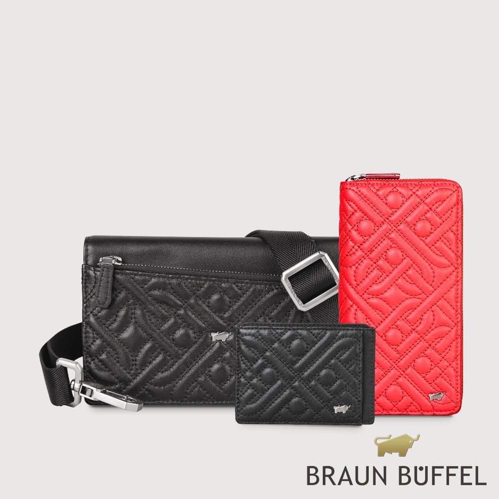 BRAUN BUFFEL 德國小金牛 台灣總代理 洛克 9卡萬用手機包-光輝紅/BF527-731-RR