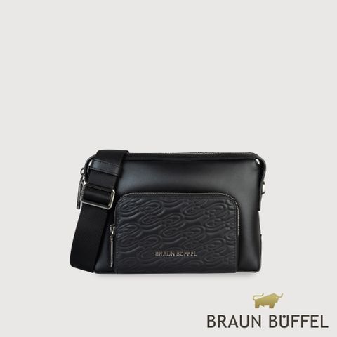 BRAUN BUFFEL 德國小金牛 台灣總代理 諾瓦 橫式斜背包-黑色/BF550-02-BK