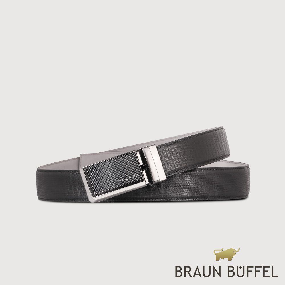 BRAUN BUFFEL 德國小金牛 台灣總代理 商務型男 壓印無齒自動扣皮帶-鎗色/BF24B-RO022-SGU