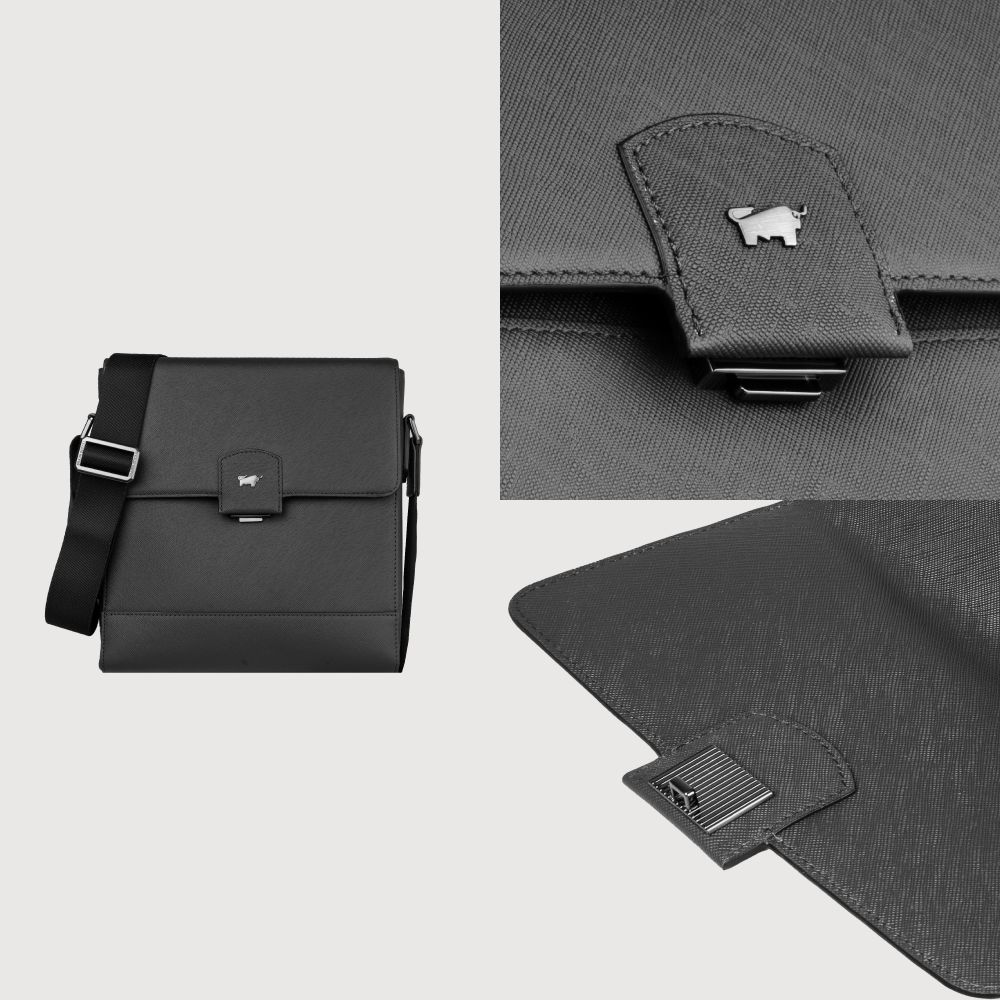 BRAUN BUFFEL 德國小金牛 台灣總代理 巴雷特 直式斜背包-黑色/BF546-17-BK