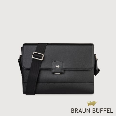 BRAUN BUFFEL 德國小金牛 台灣總代理 巴雷特 橫式斜背包-黑色/BF546-61-BK