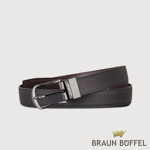 BRAUN BUFFEL 德國小金牛 台灣總代理 商務型 圓頭壓印穿針式皮帶-鎗色/BF24S-RO228T-SGU