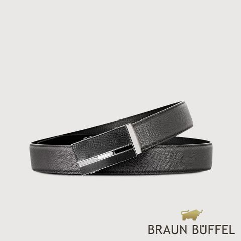 【BRAUN BUFFEL 德國小金牛】台灣總代理 商務型 十字壓紋自動扣皮帶-鎗色/BF24S-WEG207-SGU