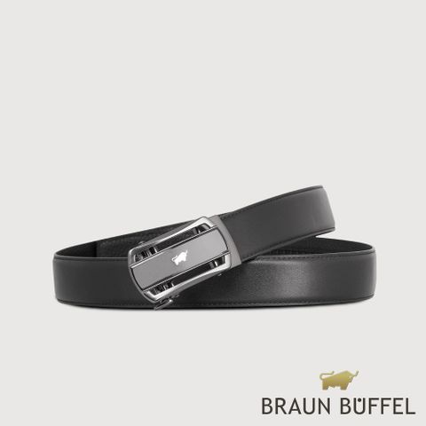 【BRAUN BUFFEL 德國小金牛】台灣總代理 商務型 簡約造型自動扣皮帶-鎗色/BF24S-WEG208-SGU