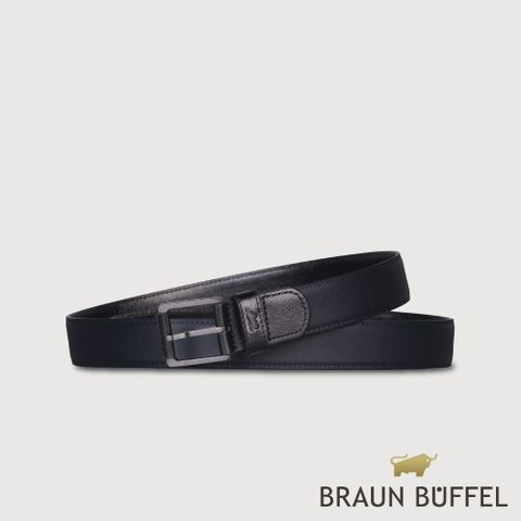 【BRAUN BUFFEL 德國小金牛】台灣總代理 商務型 簡約穿針式皮帶-黑色/BF24B-HUY034-SBK